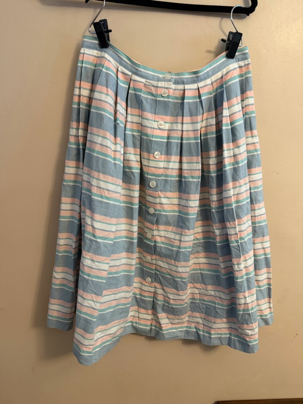 Brooks Brothers Pastel Blue & Pink Striped A-Line Skirt